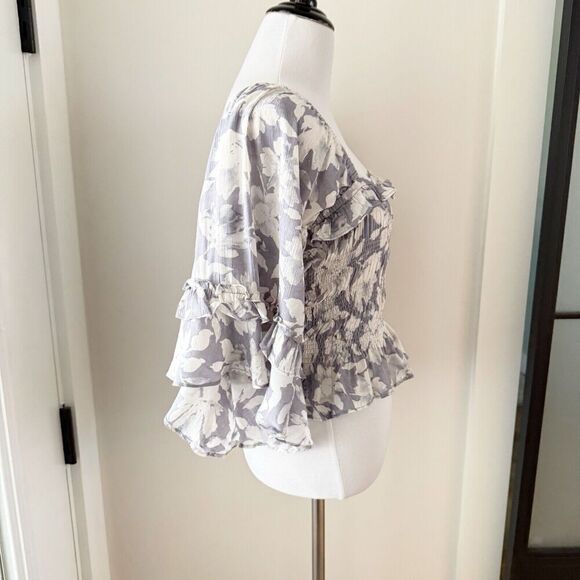 Mustard Seed Boho Floral Angel Wing Blouse Top Small Cropped Stretch - Picture 8 of 13